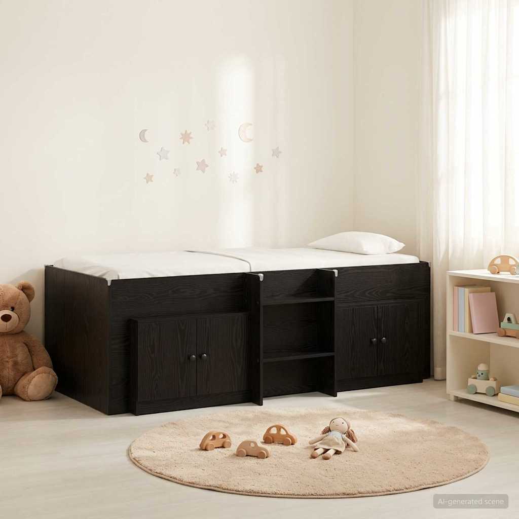 Loft Bed Frame met Kast met opslag 3 st Zwart Bewerkt hout is nu te koop bij PeponiXL, paradijselijk wonen!