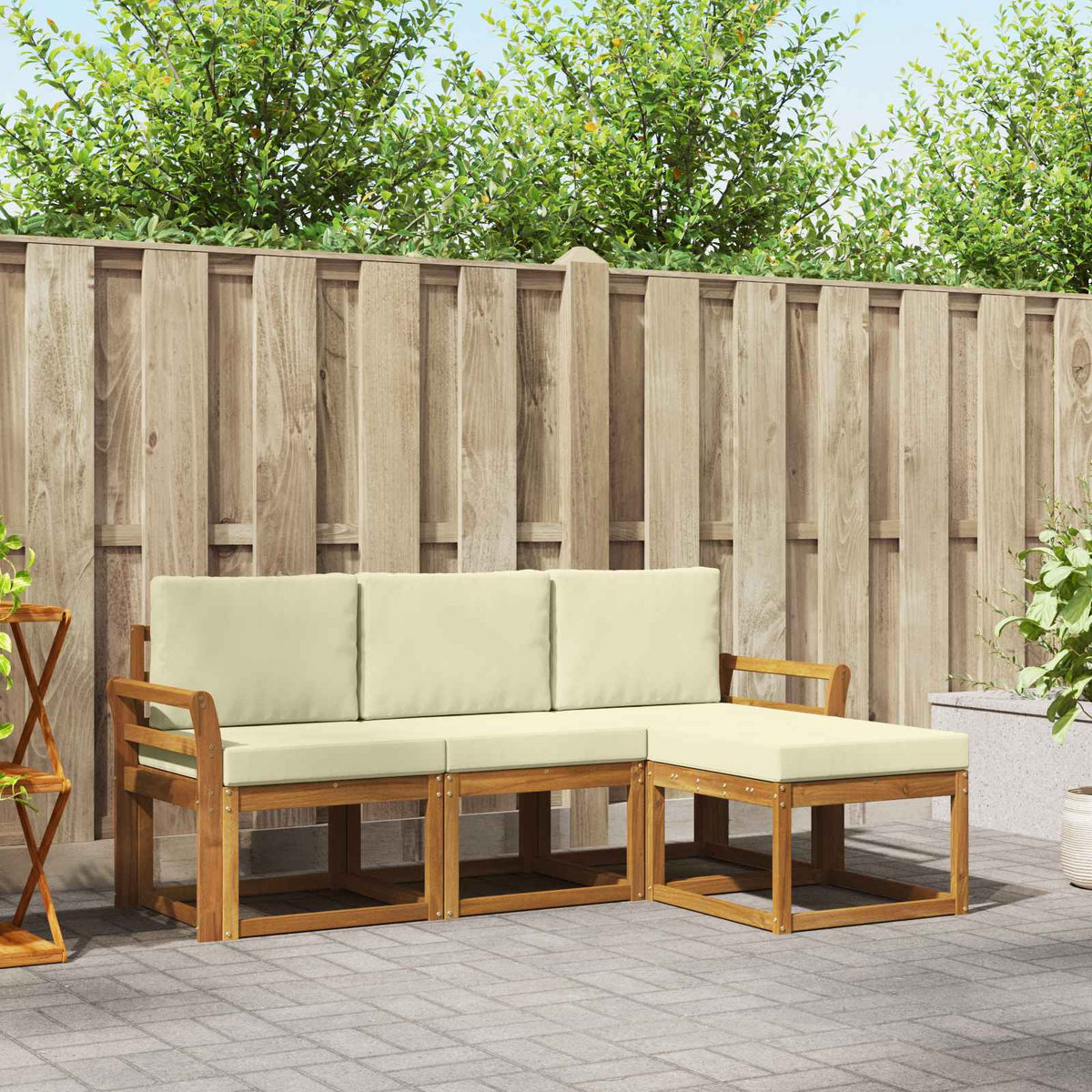 Buiten bankenset met kussen 4 pcs Natuurlijk en Crème is nu te koop bij PeponiXL, paradijselijk wonen!