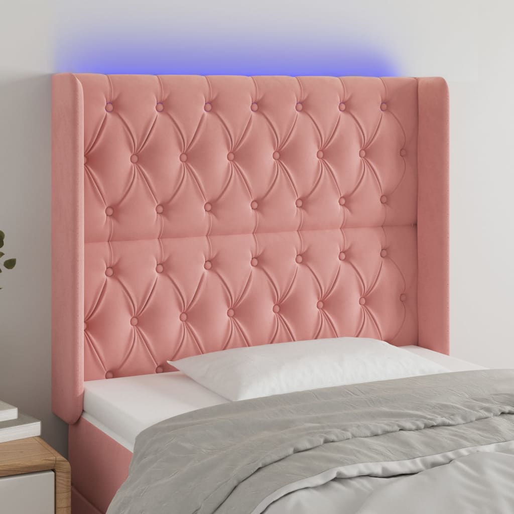 Hoofdbord LED 93x16x118/128 cm fluweel roze is nu te koop bij PeponiXL, paradijselijk wonen!