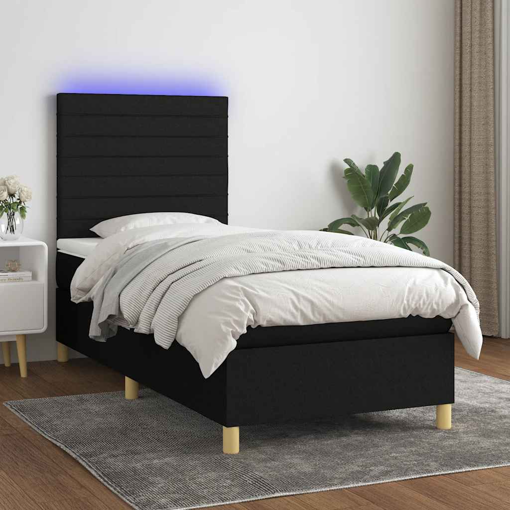 Boxspring met matras en LED stof zwart 100x200 cm is nu te koop bij PeponiXL, paradijselijk wonen!