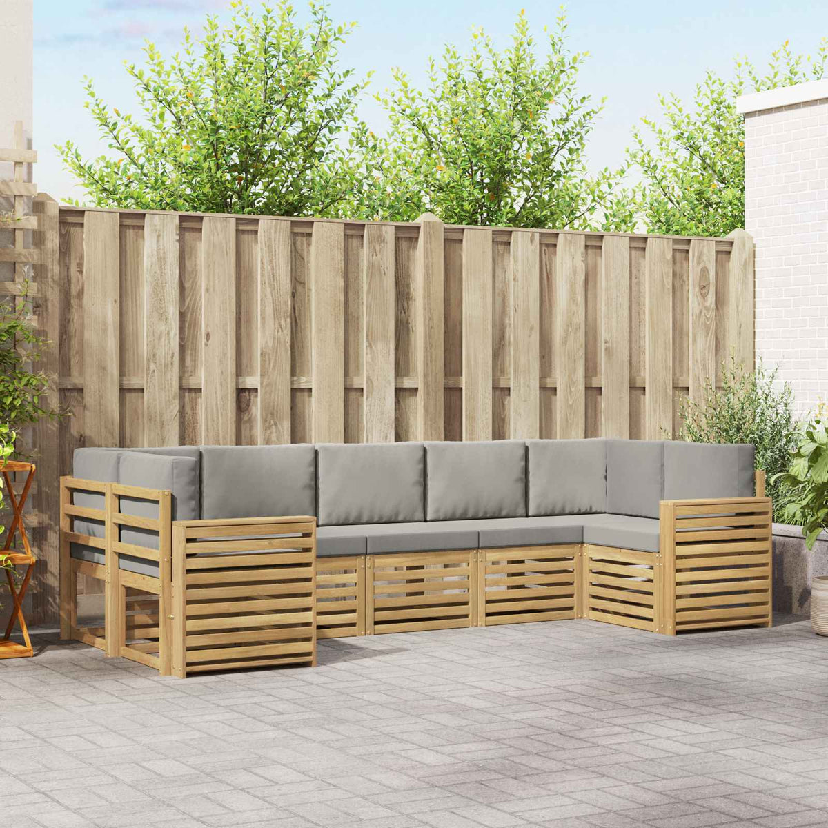 Buiten bankenset 7 pcs Wit en Lichtgrijs 304 x 132,5 x 73 cm is nu te koop bij PeponiXL, paradijselijk wonen!