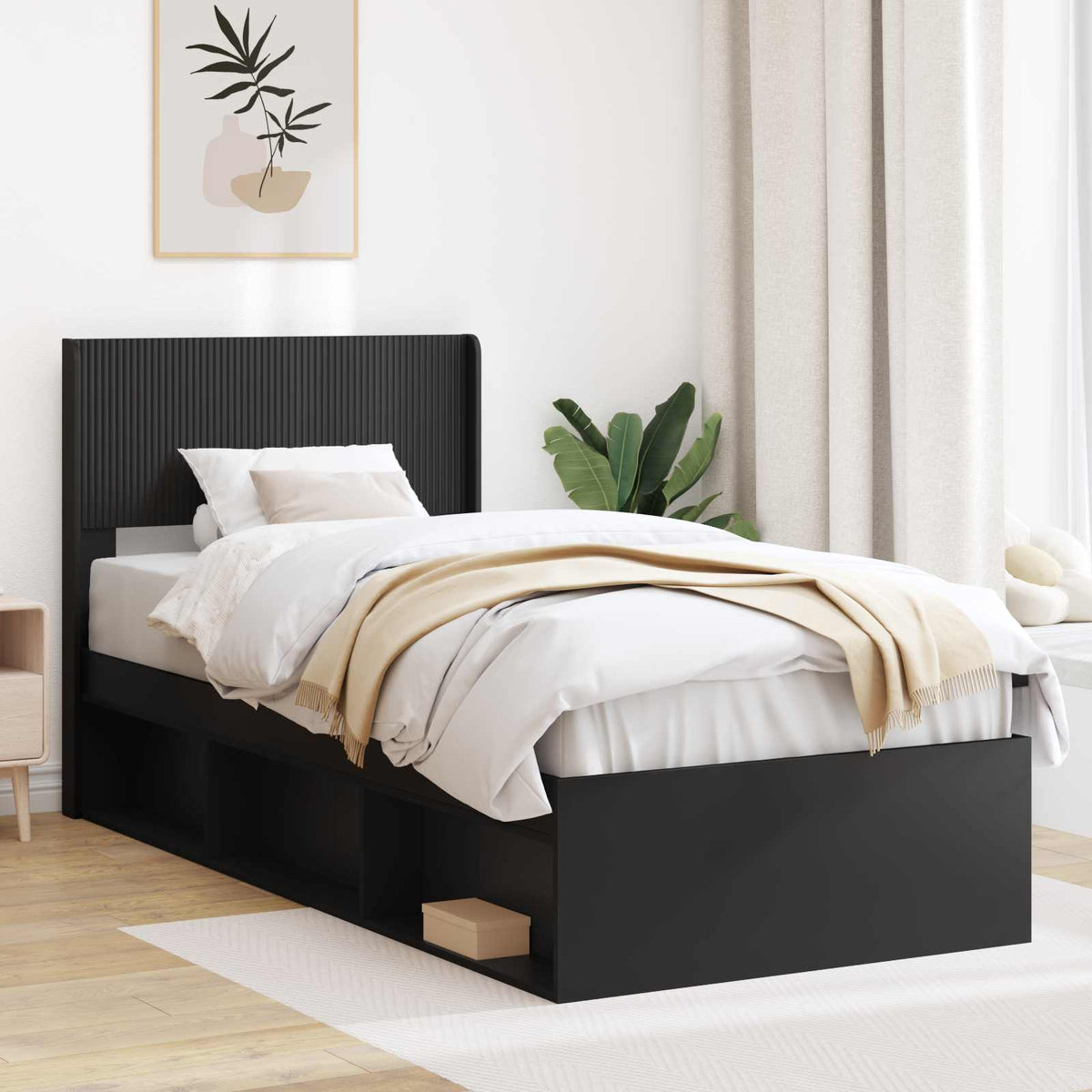 Bedframe met opbergruimte en hoofdbord Zwart 100 x 200 cm is nu te koop bij PeponiXL, paradijselijk wonen!