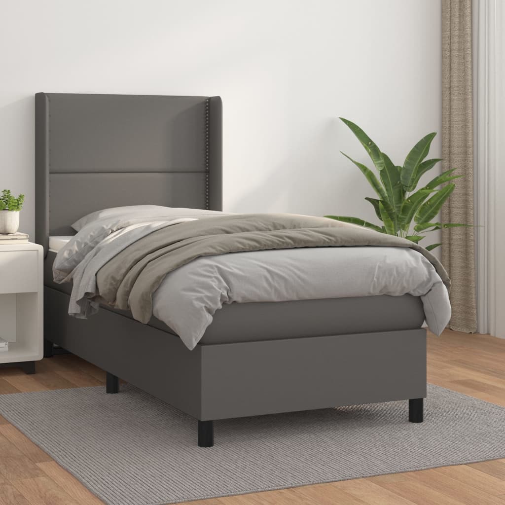 Boxspring met matras kunstleer grijs 100x200 cm is nu te koop bij PeponiXL, paradijselijk wonen!