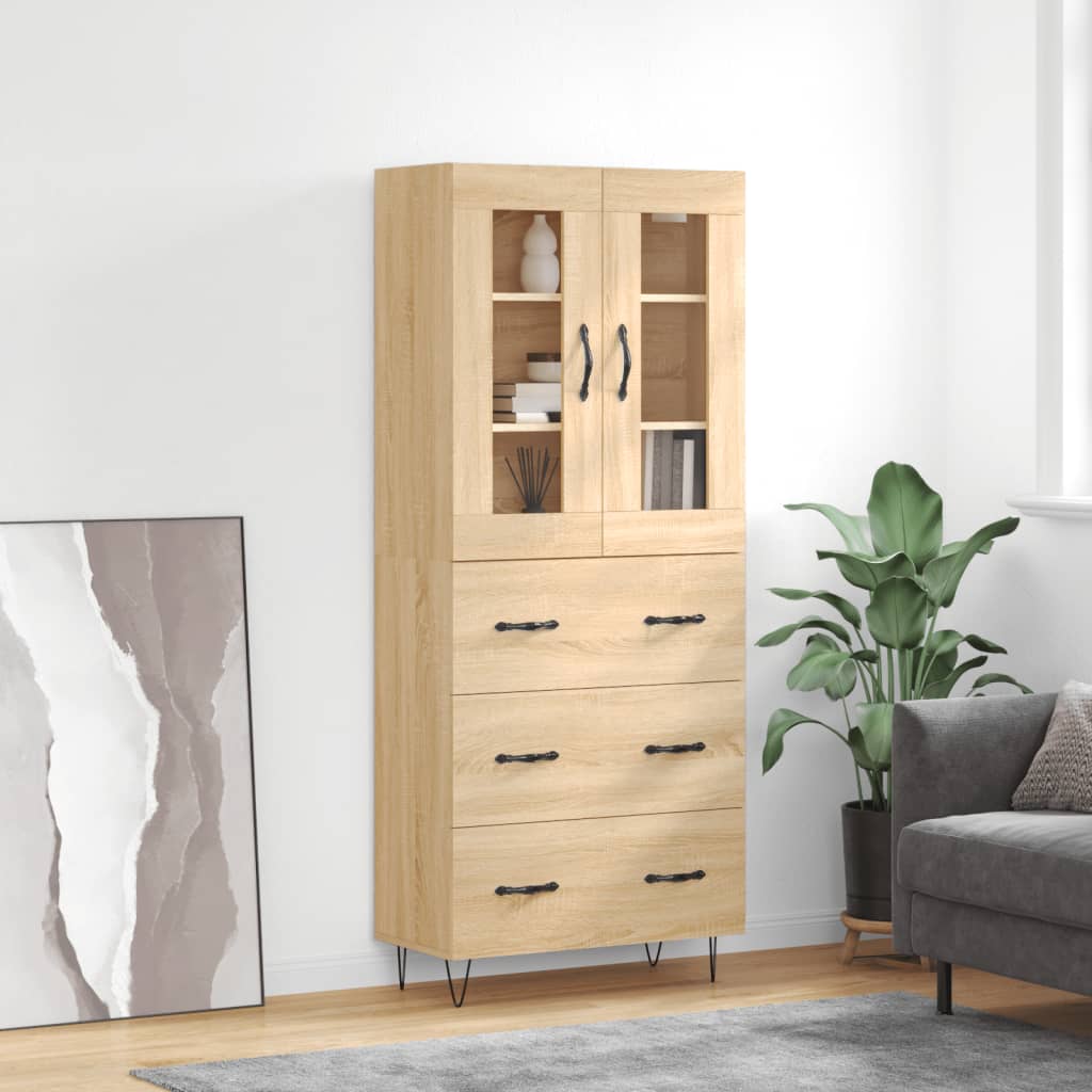 Hoge kast 69,5x34x180 cm bewerkt hout sonoma eikenkleurig is nu te koop bij PeponiXL, paradijselijk wonen!