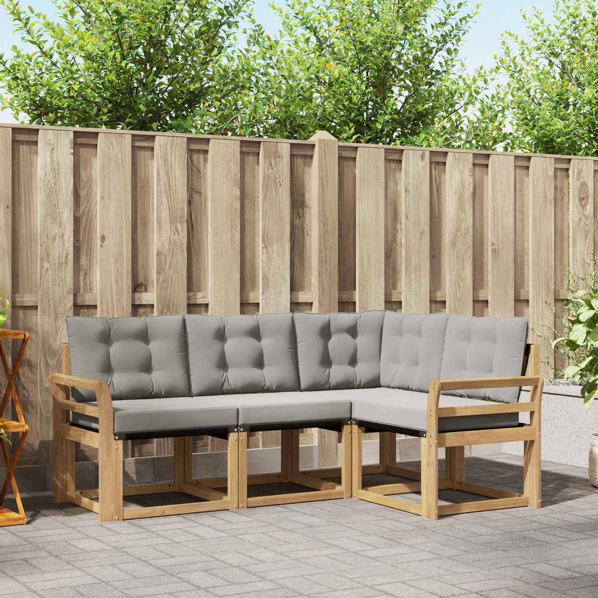 Buiten bankenset met kussen 4 pcs Wit en Lichtgrijs is nu te koop bij PeponiXL, paradijselijk wonen!