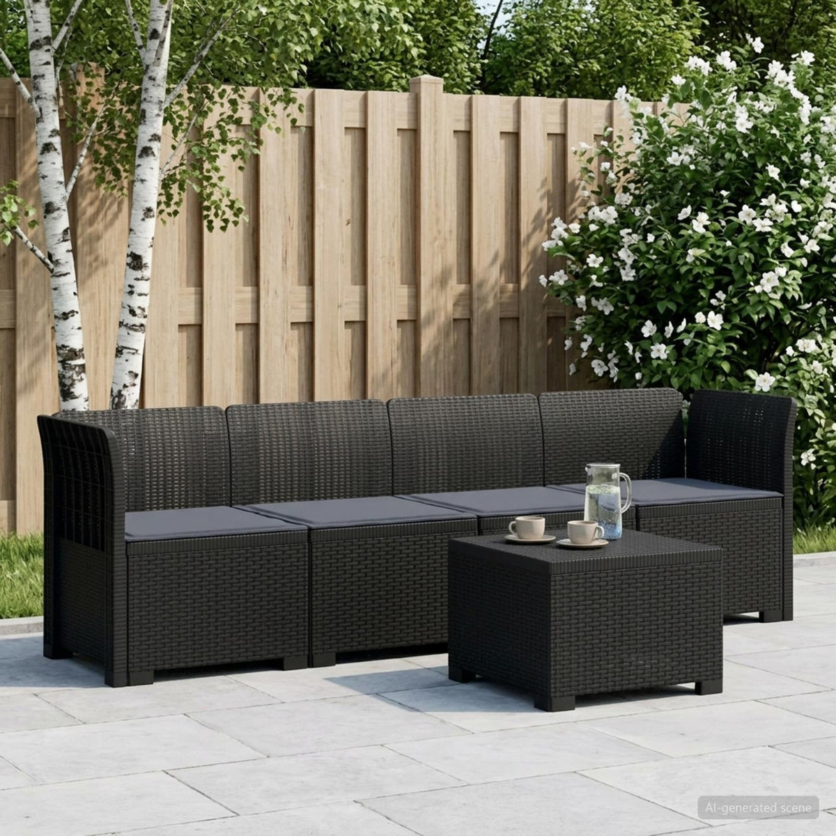 4-Persoons Tuin Sofa met Kussens Rieten Look PP Antraciet is nu te koop bij PeponiXL, paradijselijk wonen!
