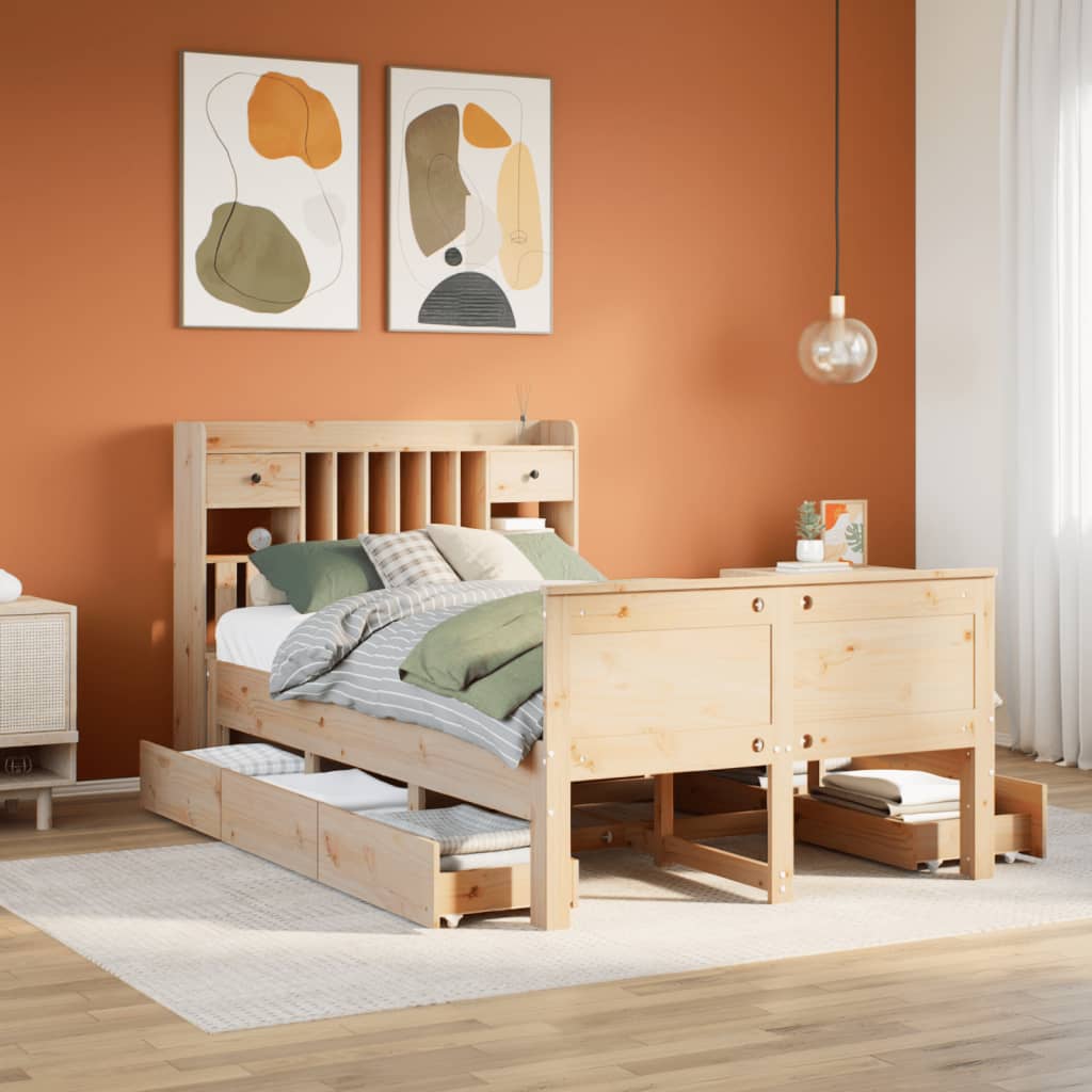 Bed met boekenkast zonder matras massief grenenhout 135x190 cm is nu te koop bij PeponiXL, paradijselijk wonen!