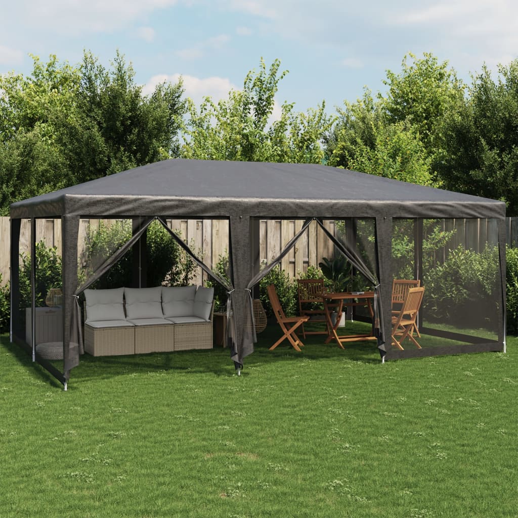 Partytent met 10 mesh zijwanden 6x4 m HDPE antracietkleurig is nu te koop bij PeponiXL, paradijselijk wonen!