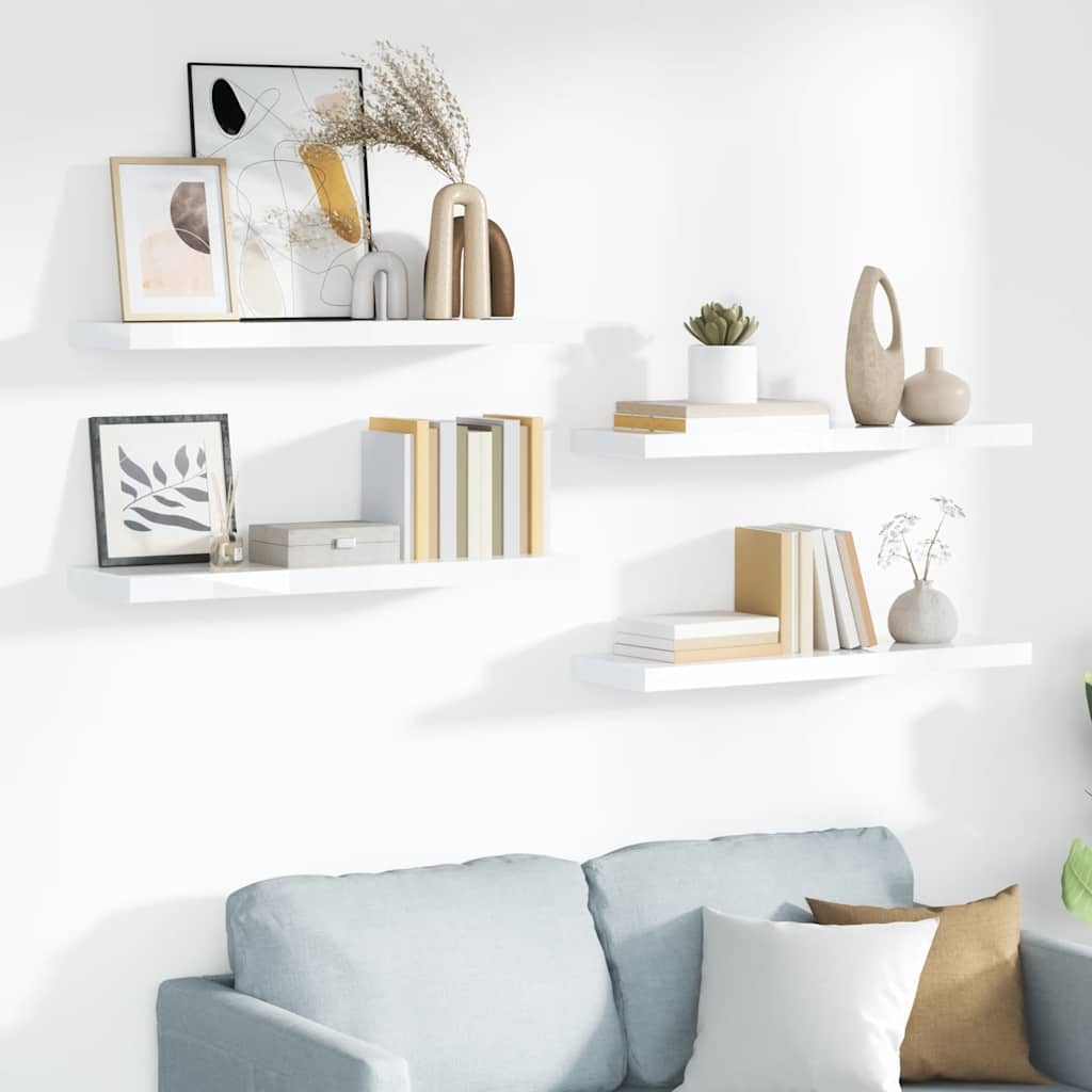 Wandschappen zwevend 4 st 90x23,5x3,8 cm MDF hoogglans wit is nu te koop bij PeponiXL, paradijselijk wonen!