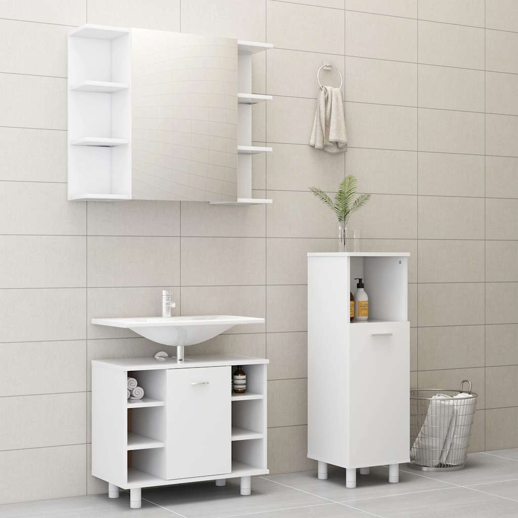 3-delige Badkamermeubelset bewerkt hout wit is nu te koop bij PeponiXL, paradijselijk wonen!