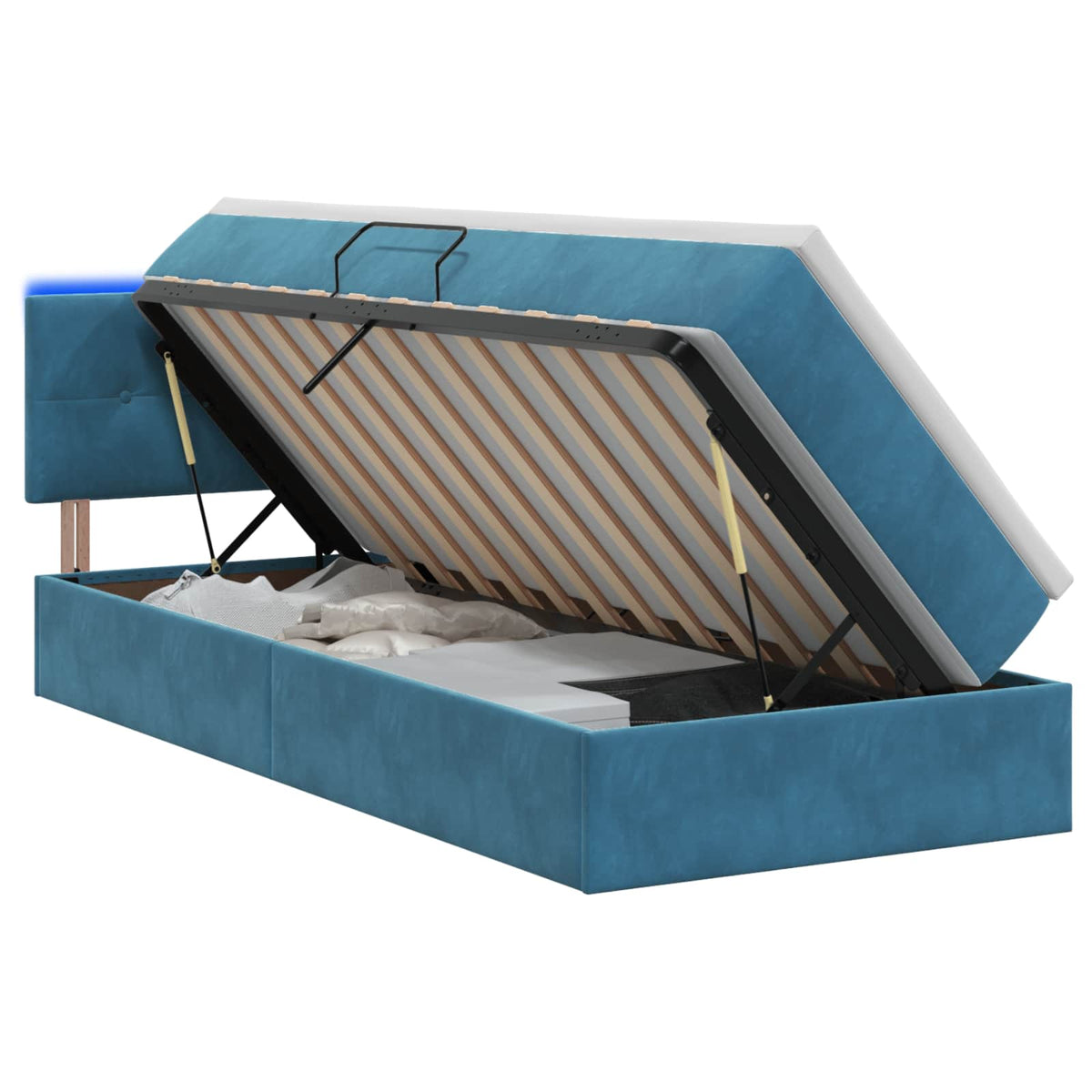 LED Opslagbed met Matras Donkerblauw 90 x 200 cm Fluweel is nu te koop bij PeponiXL, paradijselijk wonen!