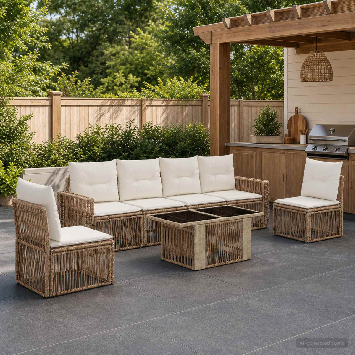 Tuinbankenset 7 st Beige en Crème Wit poly rattan is nu te koop bij PeponiXL, paradijselijk wonen!