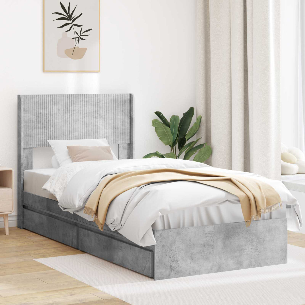Bedframe met opbergruimte en hoofdbord Betongrijs 90 x 190 cm is nu te koop bij PeponiXL, paradijselijk wonen!