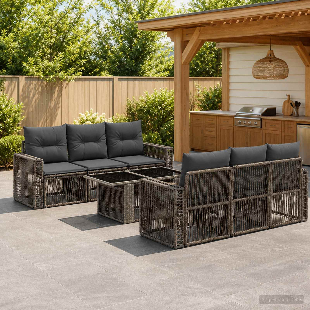Tuinbankenset 7 st Grijs en Donkergrijs poly rattan is nu te koop bij PeponiXL, paradijselijk wonen!
