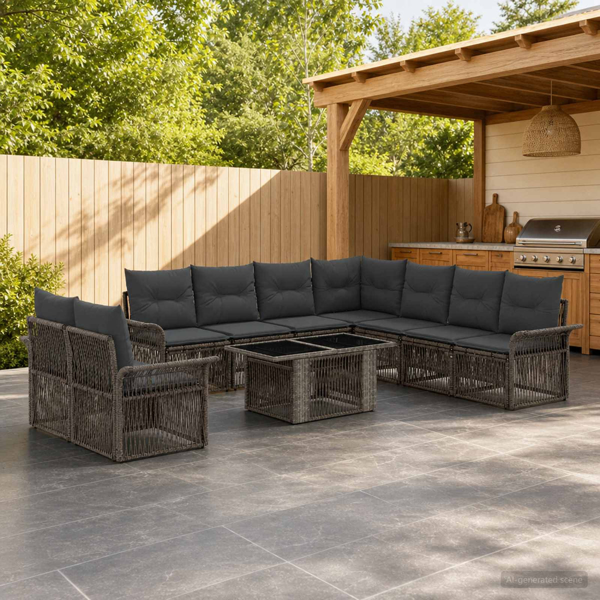 Tuinbankenset 10 st Grijs en Donkergrijs poly rattan is nu te koop bij PeponiXL, paradijselijk wonen!