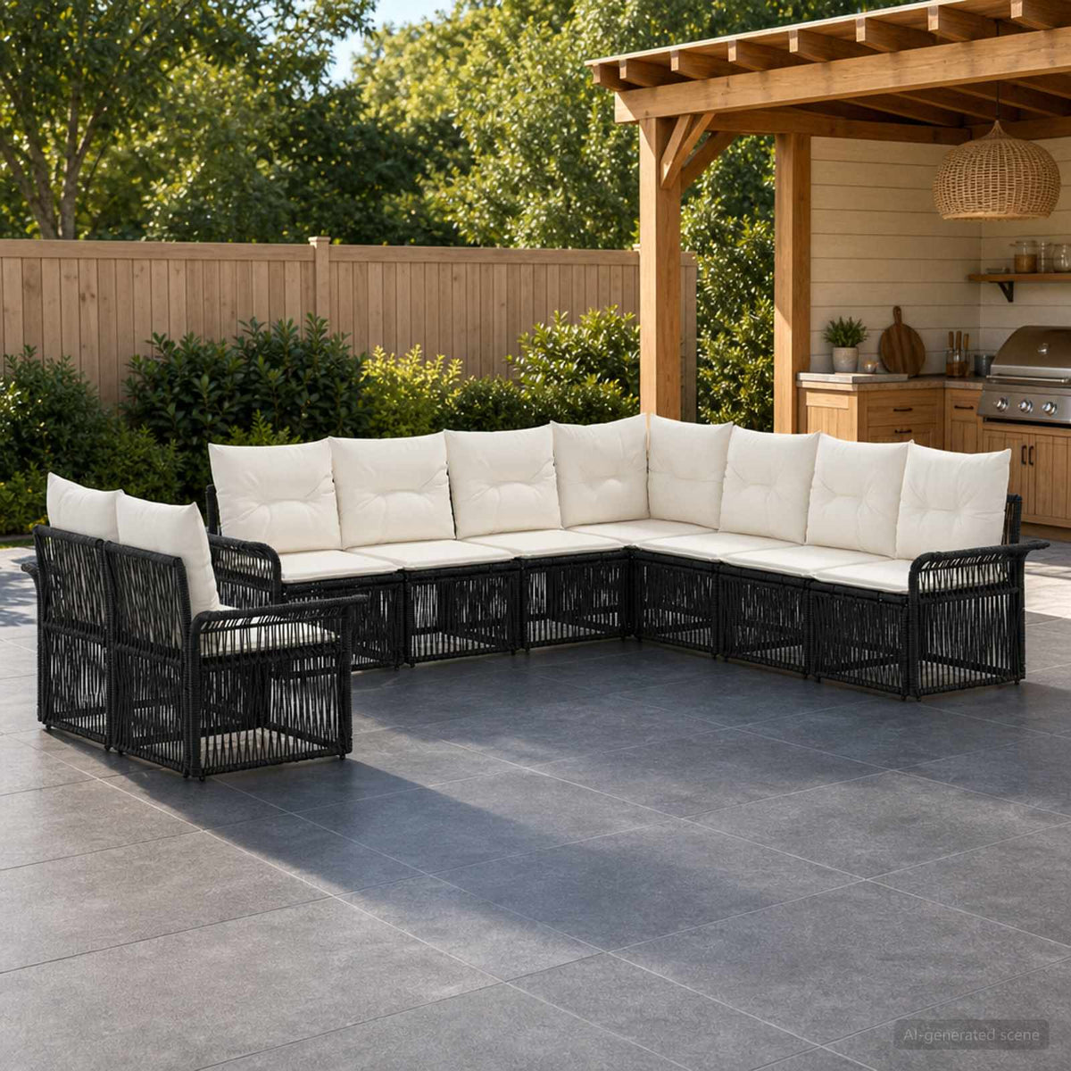 Tuinbankenset 9 pcs Zwart poly rattan is nu te koop bij PeponiXL, paradijselijk wonen!
