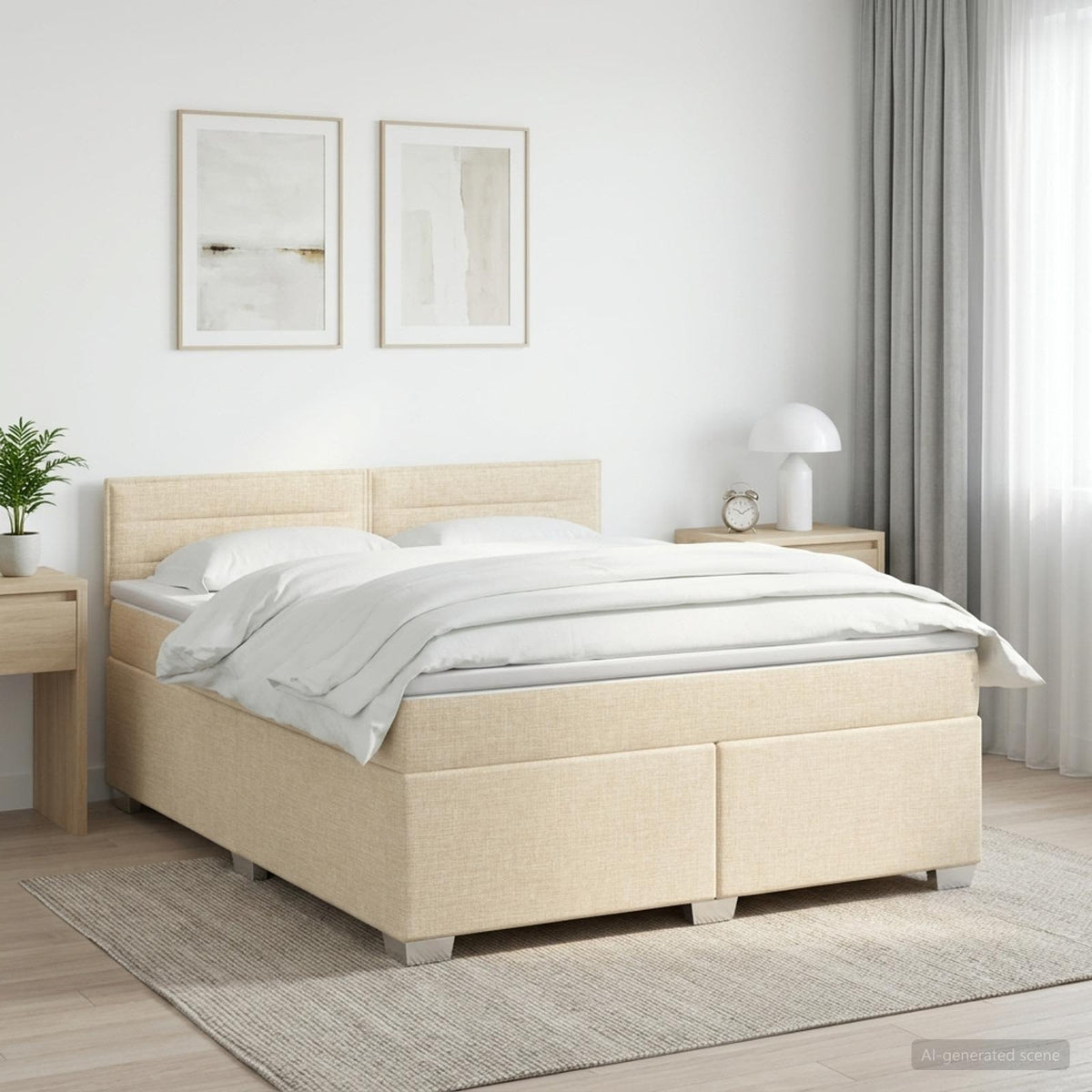 Boxspringbed met matras Crèmekleurig 140 x 190 cm Stof is nu te koop bij PeponiXL, paradijselijk wonen!