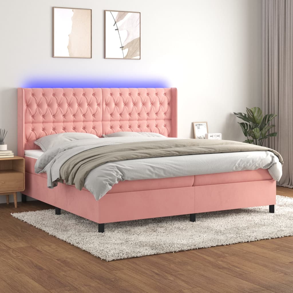 Boxspring met matras en LED fluweel roze 200x200 cm is nu te koop bij PeponiXL, paradijselijk wonen!