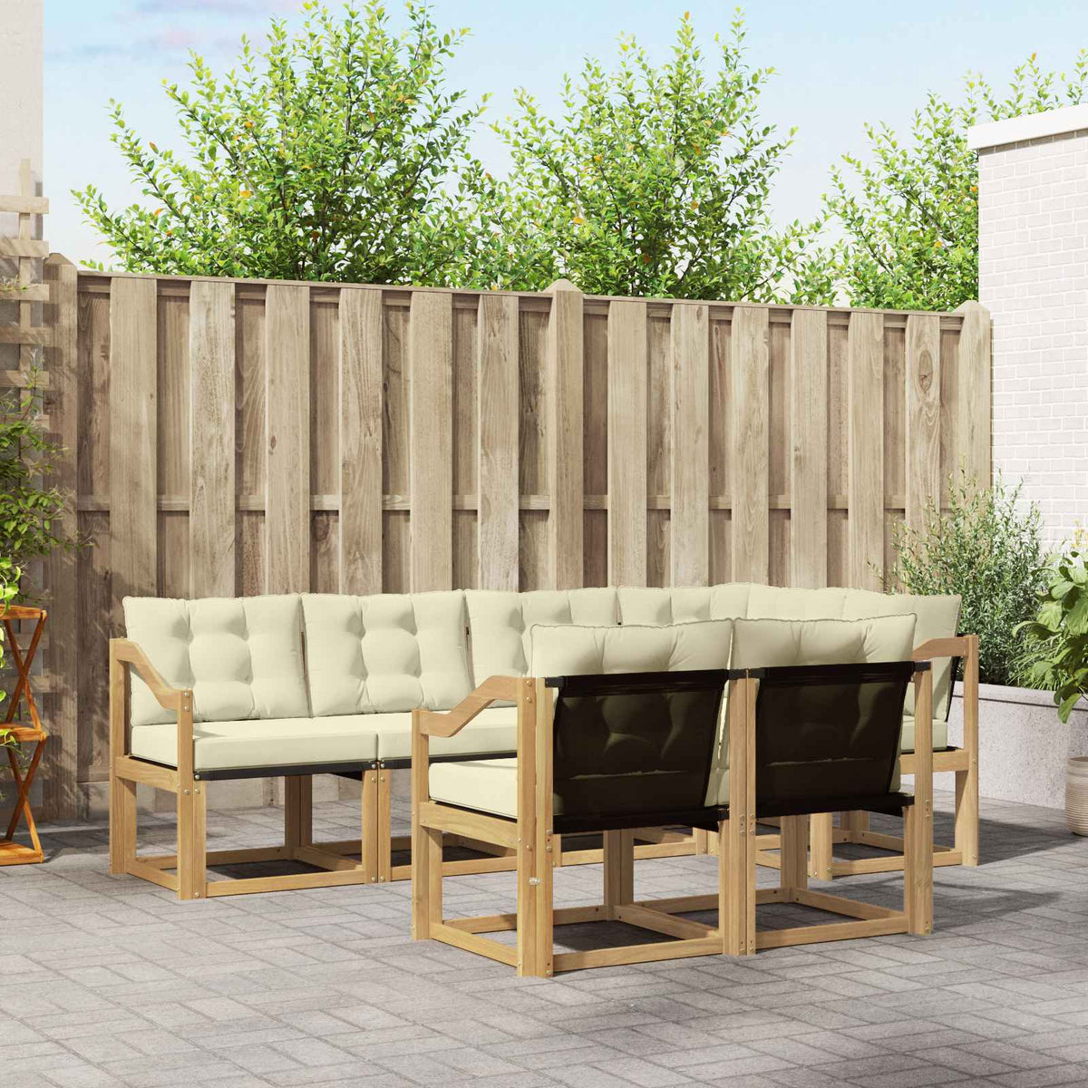 Buiten bankenset met kussen 7 pcs Wit en crèmekleurig is nu te koop bij PeponiXL, paradijselijk wonen!