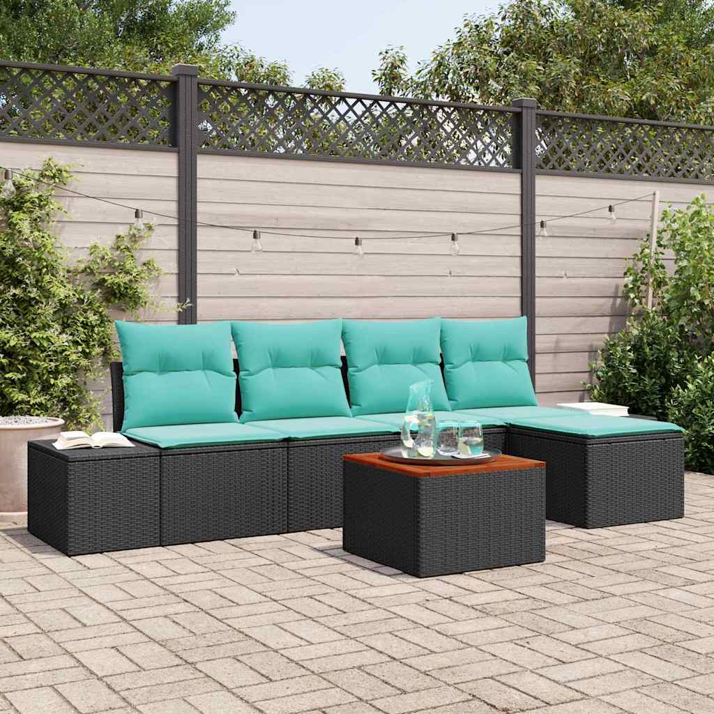 Tuinbankenset met kussen 6 pcs Zwart poly rattan is nu te koop bij PeponiXL, paradijselijk wonen!