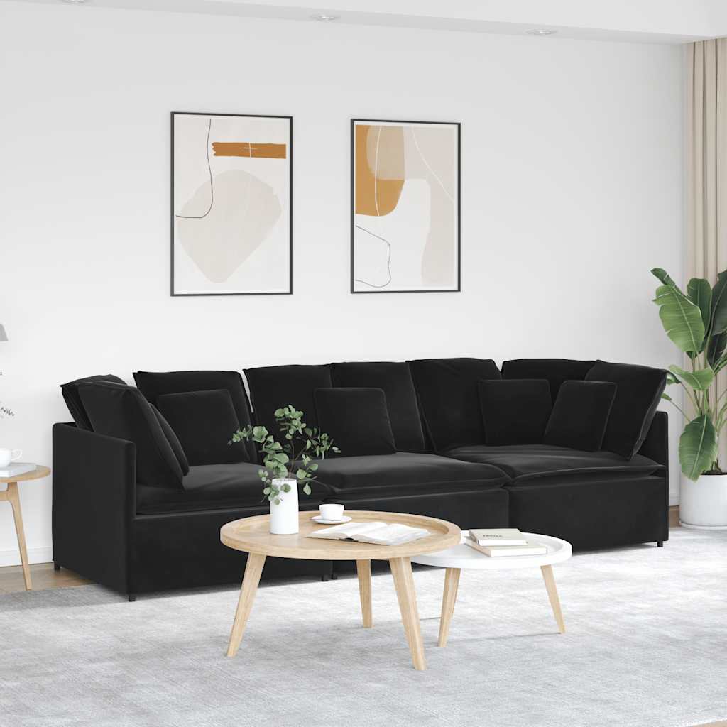 Modulaire bank met kussens fluweel zwart is nu te koop bij PeponiXL, paradijselijk wonen!