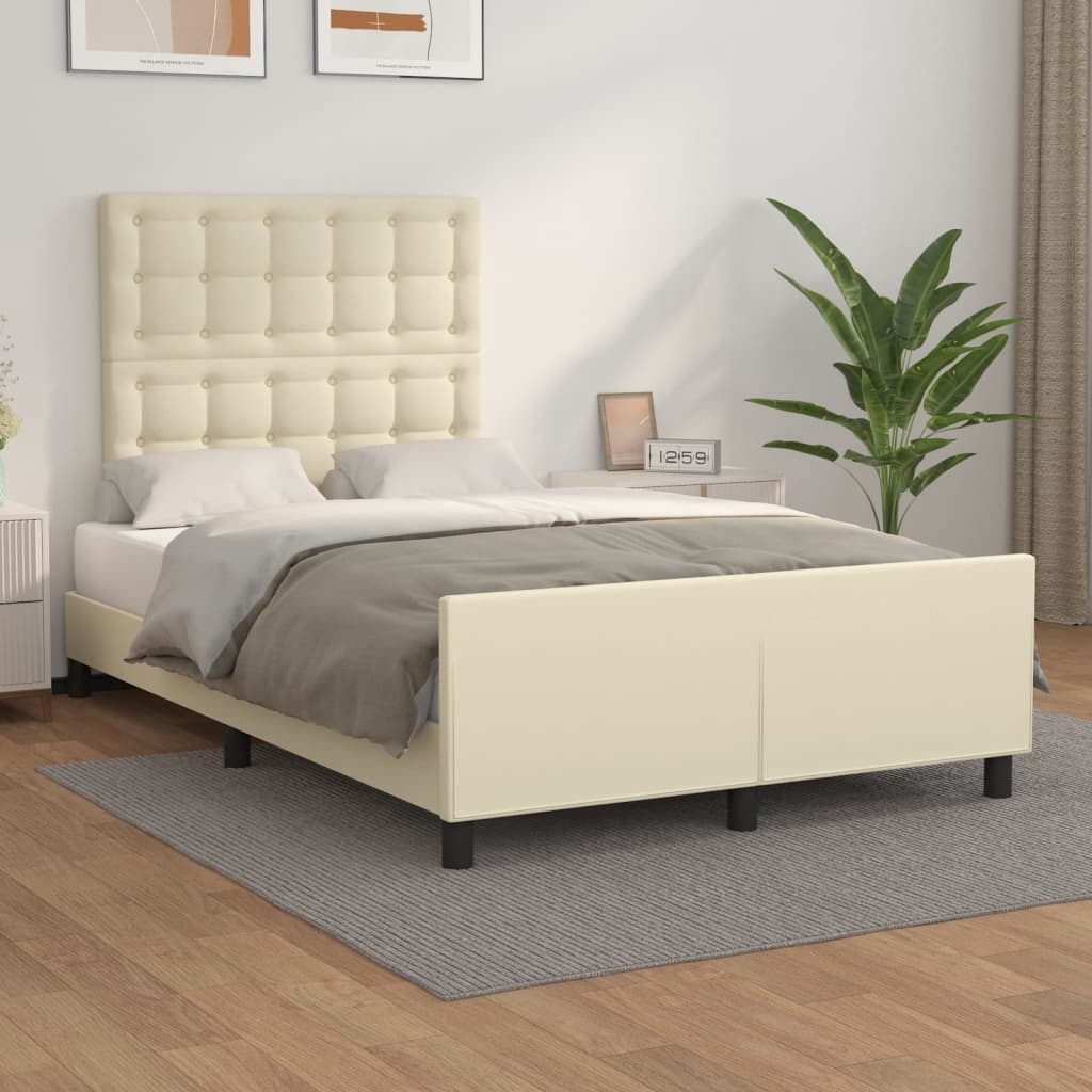 Bedframe met hoofdbord kunstleer crèmekleurig 120x200 cm is nu te koop bij PeponiXL, paradijselijk wonen!