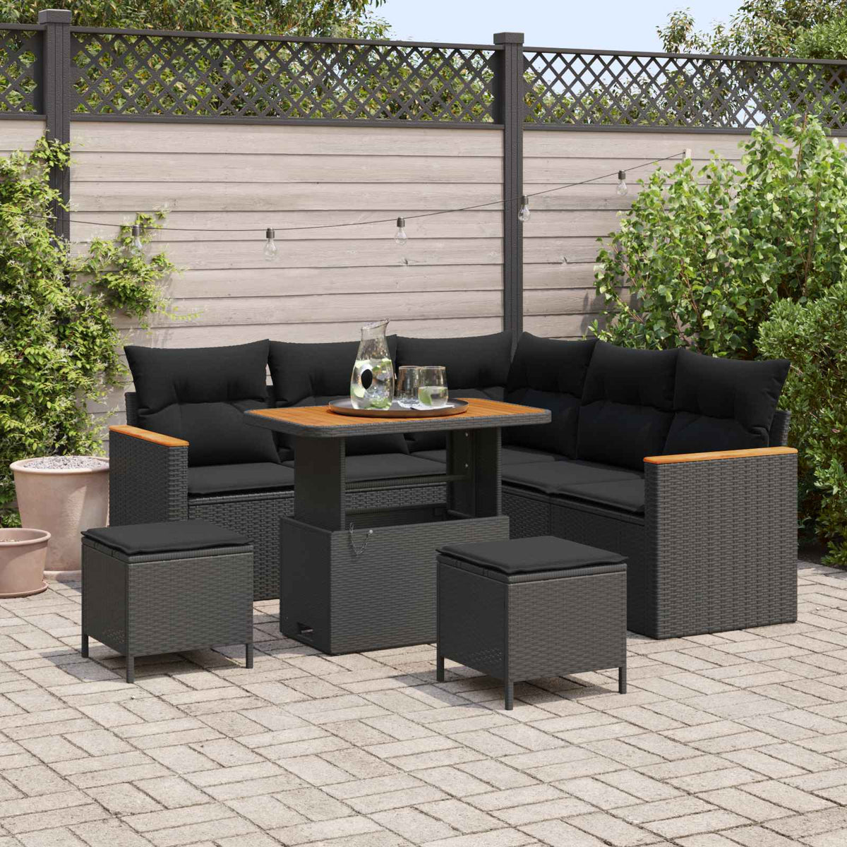 Tuin Sofa Set met kussen 8 pcs Zwart Poly riet is nu te koop bij PeponiXL, paradijselijk wonen!