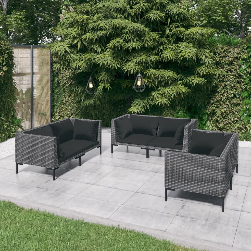 6-delige Loungeset met kussens poly rattan donkergrijs is nu te koop bij PeponiXL, paradijselijk wonen!