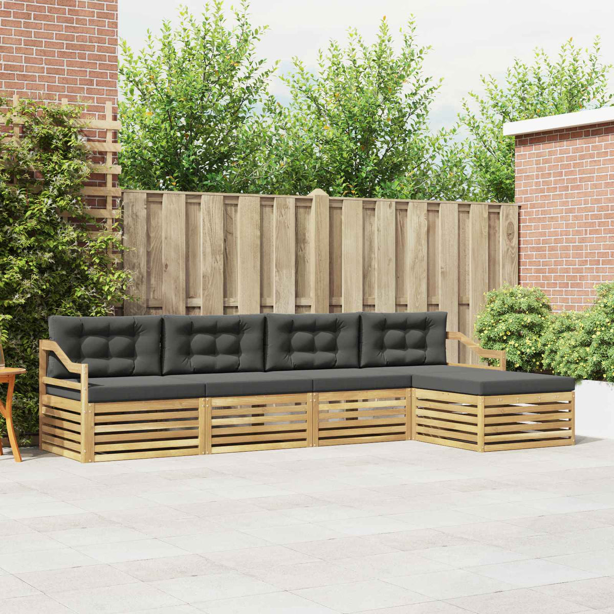 Buiten bankenset 5 pcs Wit en antracietkleurig Polyester is nu te koop bij PeponiXL, paradijselijk wonen!