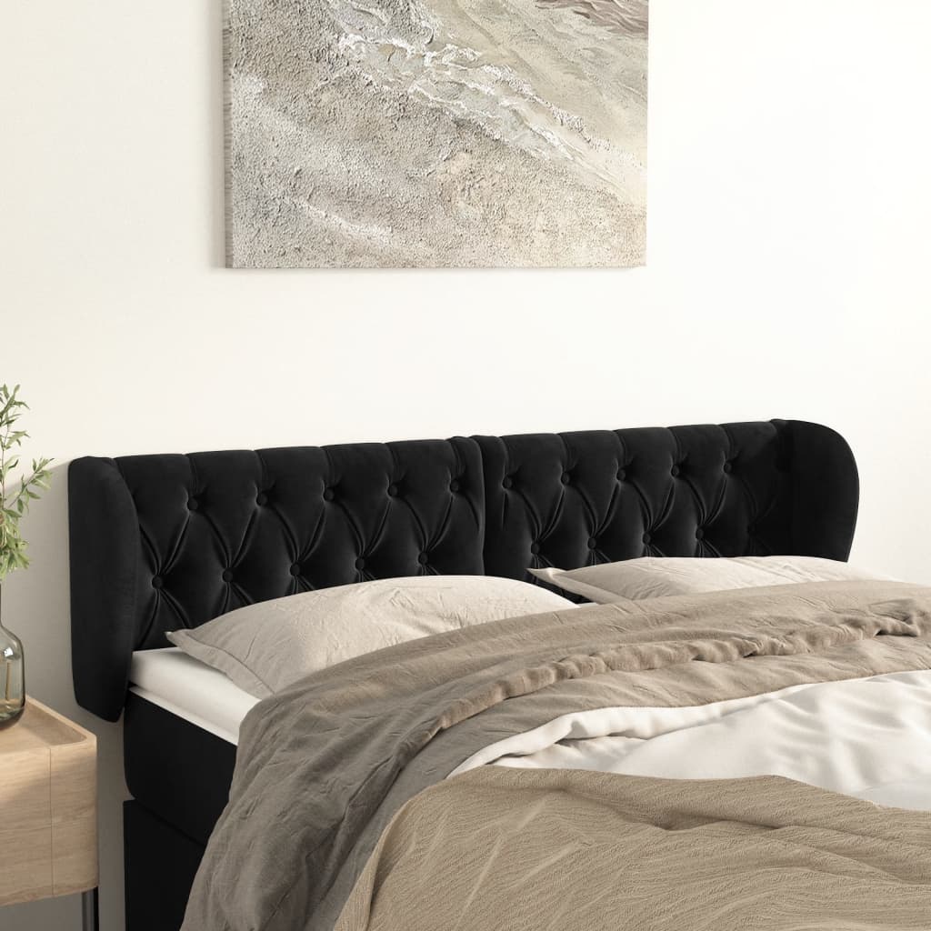 Hoofdbord met randen 163x23x78/88 cm fluweel zwart is nu te koop bij PeponiXL, paradijselijk wonen!