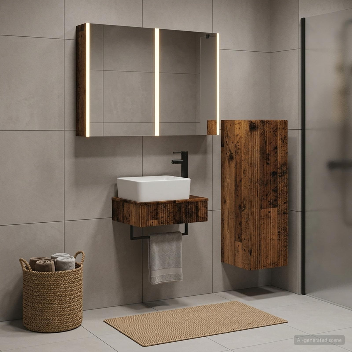 vidaXL Badkamermeubelset 4 st Oud hout Bewerkt hout en glas