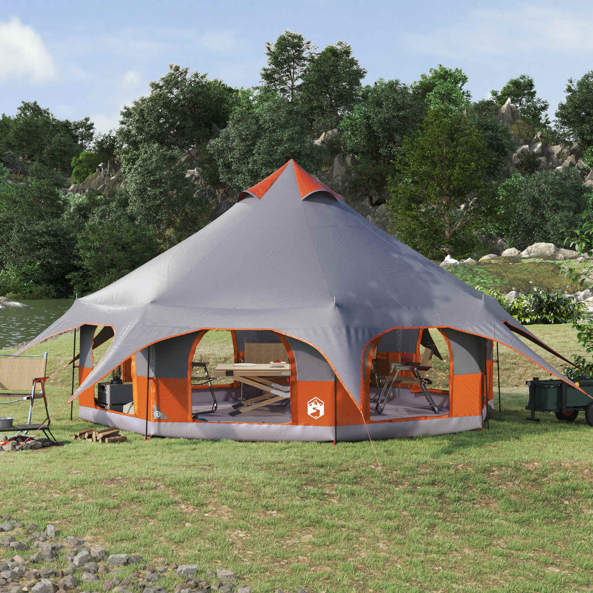 Gezinstent Grijs en Oranje 10-persoons is nu te koop bij PeponiXL, paradijselijk wonen!