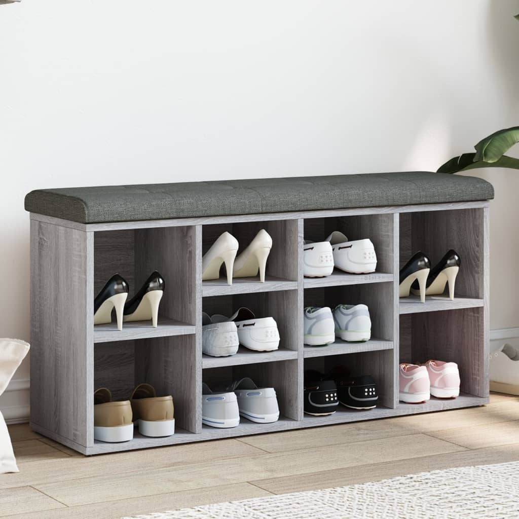 Schoenenbank 102x32x50 cm bewerkt hout grijs sonoma eikenkleur is nu te koop bij PeponiXL, paradijselijk wonen!