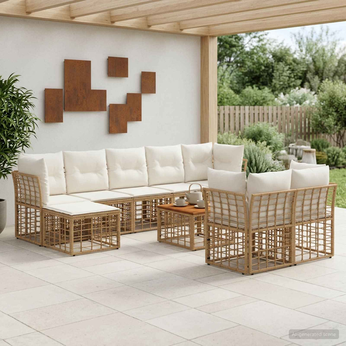 Buiten bankenset 10 pcs Natuurlijk en Crème Wit Polyester is nu te koop bij PeponiXL, paradijselijk wonen!