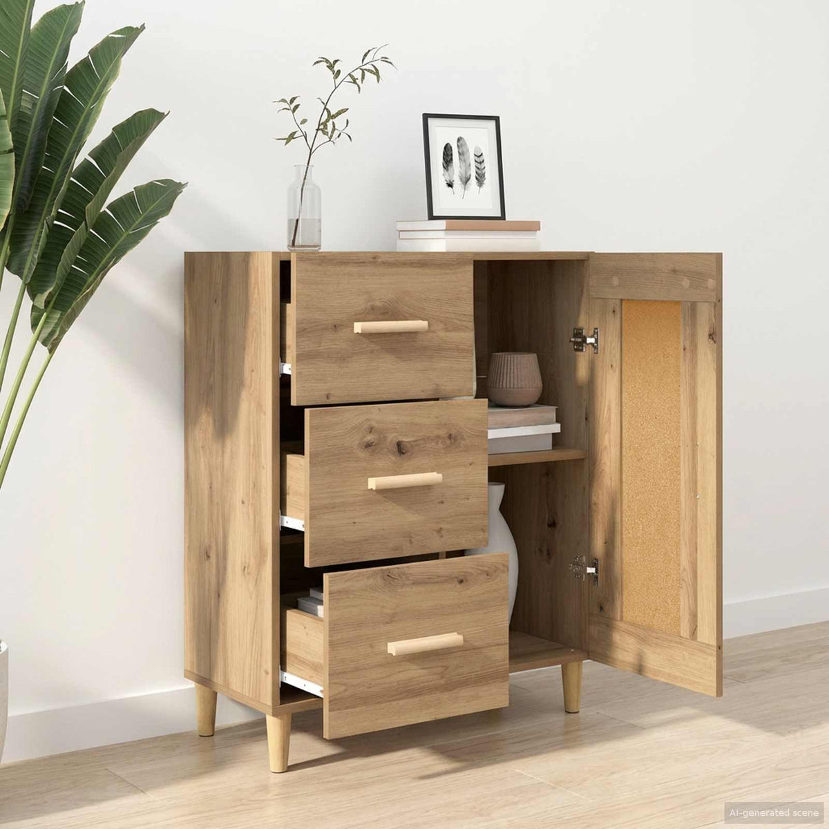 Dressoir Artisanaal eiken 69,5 x 34 x 90 cm Bewerkt hout is nu te koop bij PeponiXL, paradijselijk wonen!