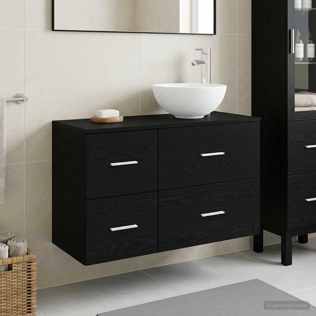 Badkamermeubelset 2 pcs Zwart eiken Bewerkt hout is nu te koop bij PeponiXL, paradijselijk wonen!