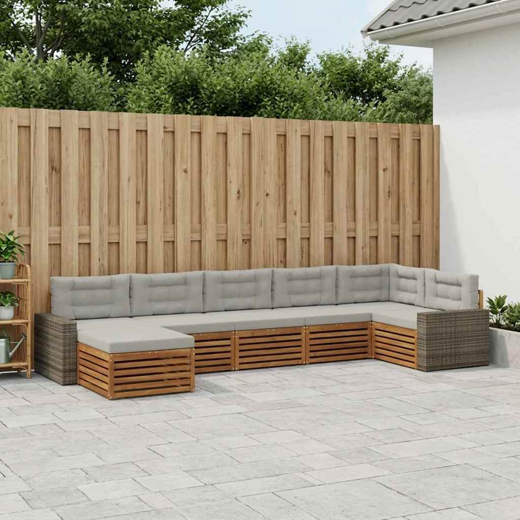 Buiten bankenset met kussen 7 pcs Naturel en lichtgrijs is nu te koop bij PeponiXL, paradijselijk wonen!