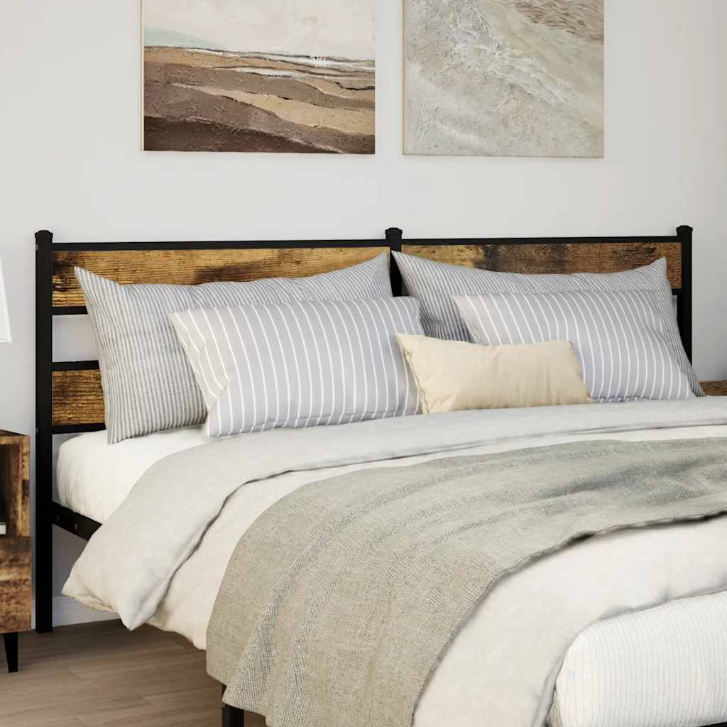 Vervangend hoofdbord 180 cm ijzer en bewerkt hout gerookt eikenkleurig is nu te koop bij PeponiXL, paradijselijk wonen!