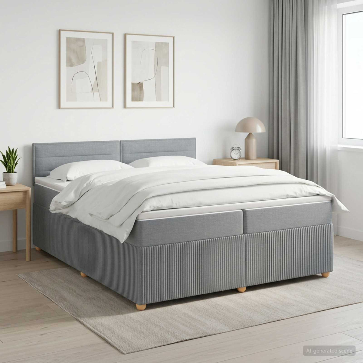 Boxspringbed met matras Lichtgrijs 200 x 200 cm Stof is nu te koop bij PeponiXL, paradijselijk wonen!