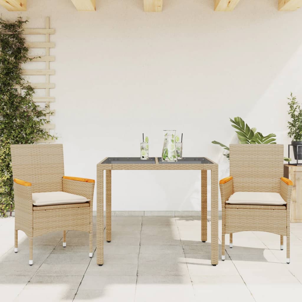 3-delige Tuinset met kussens poly rattan en glas beige is nu te koop bij PeponiXL, paradijselijk wonen!