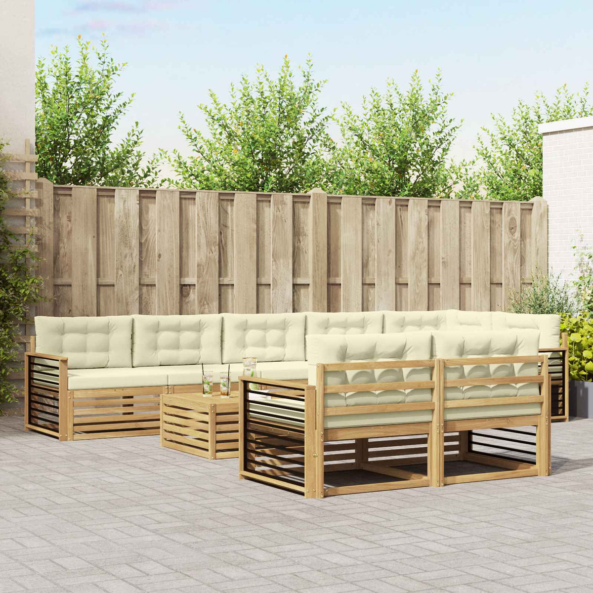 Buiten bankenset met kussen 9 pcs Wit en crèmekleurig Polyester is nu te koop bij PeponiXL, paradijselijk wonen!
