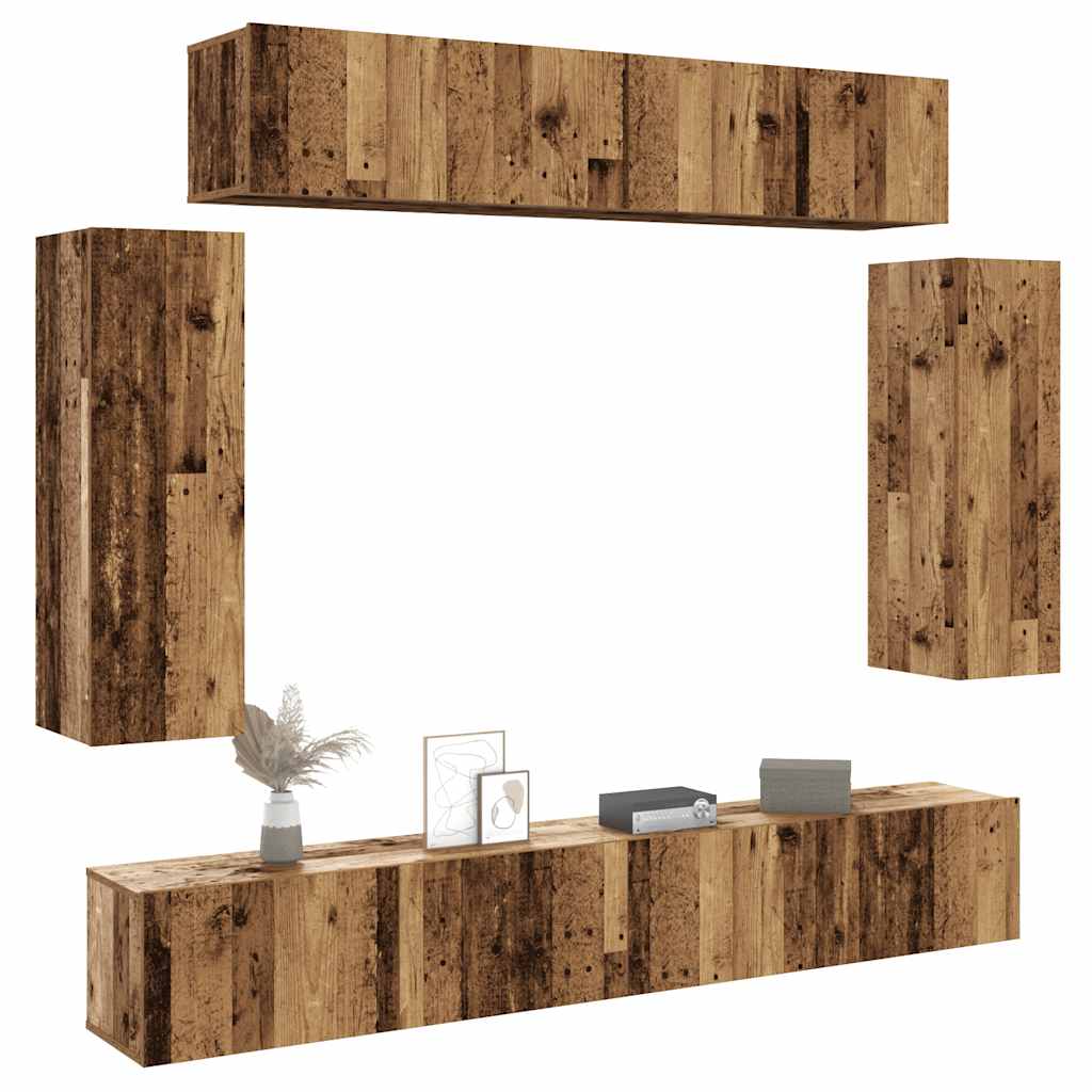 6-delig Tv-meubelset wandmontage bewerkt hout oud houtkleurig is nu te koop bij PeponiXL, paradijselijk wonen!