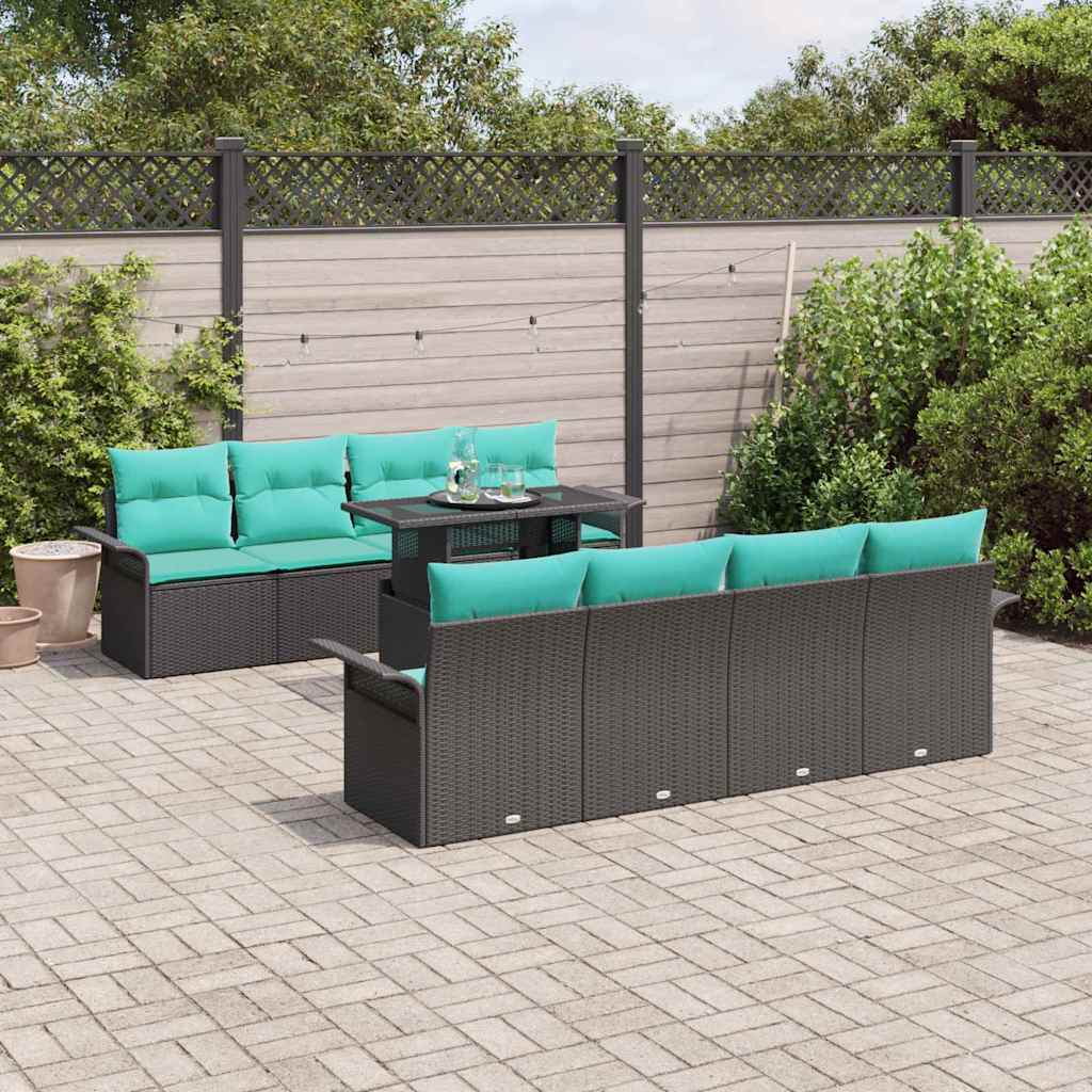 Tuin Sofa Set met kussen met opslag 9 pcs Zwart Poly Rattan is nu te koop bij PeponiXL, paradijselijk wonen!