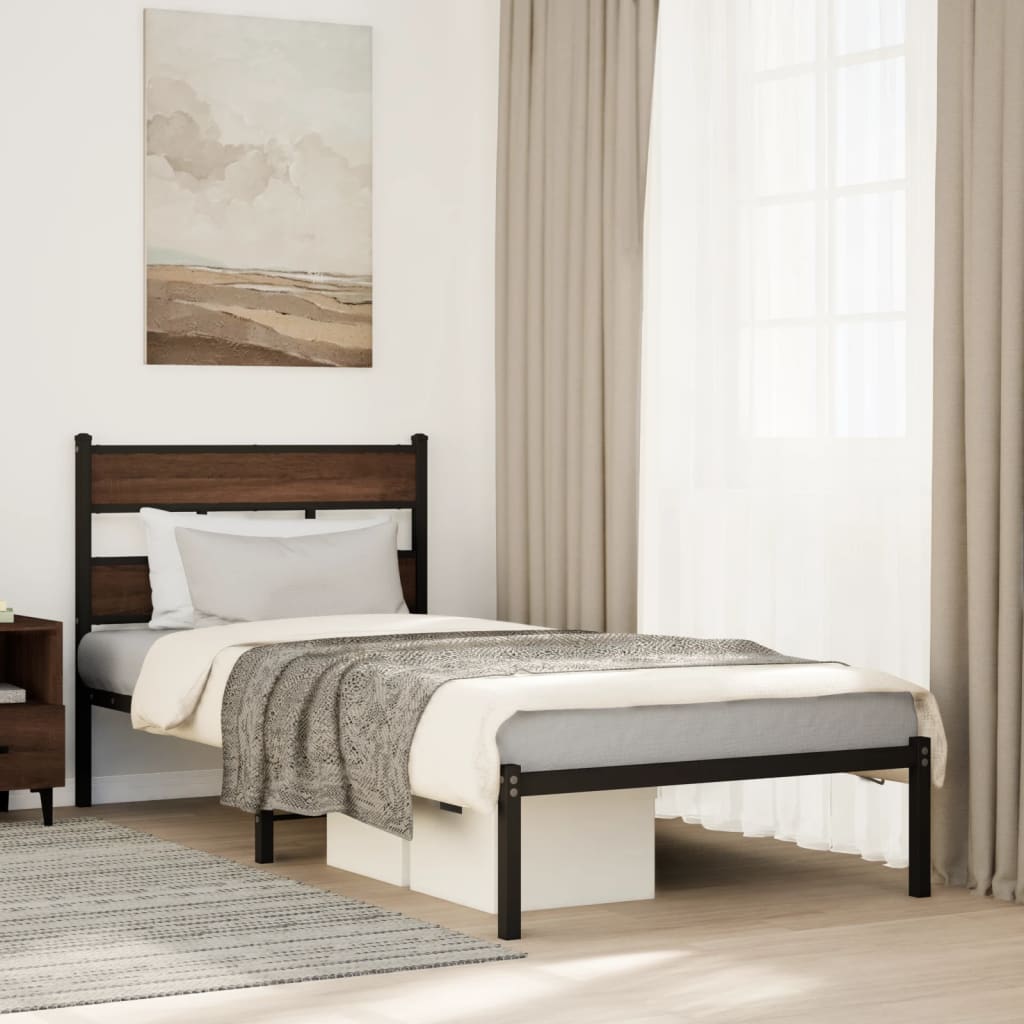 Bedframe met hoofdbord zonder matras bruin eiken 100x200 cm is nu te koop bij PeponiXL, paradijselijk wonen!