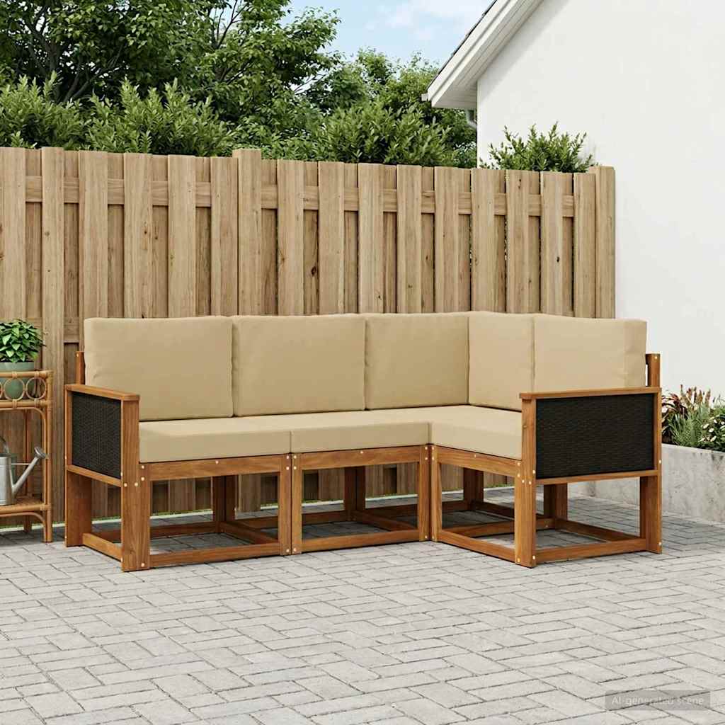 Buiten bankenset met kussen 4 pcs Natuurlijk en Beige Polyester is nu te koop bij PeponiXL, paradijselijk wonen!