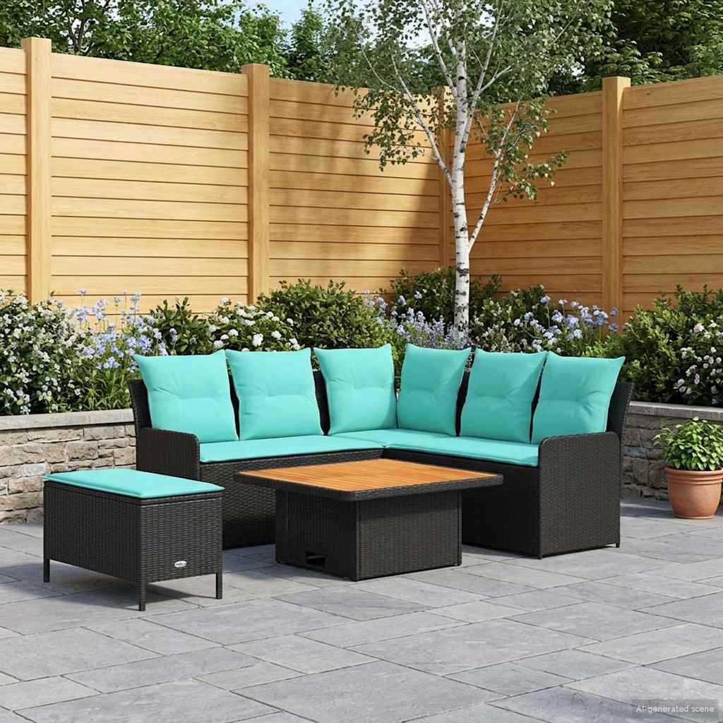 Meubelsets met kussen 5 pcs Zwart en Turquoise PE Rattan is nu te koop bij PeponiXL, paradijselijk wonen!