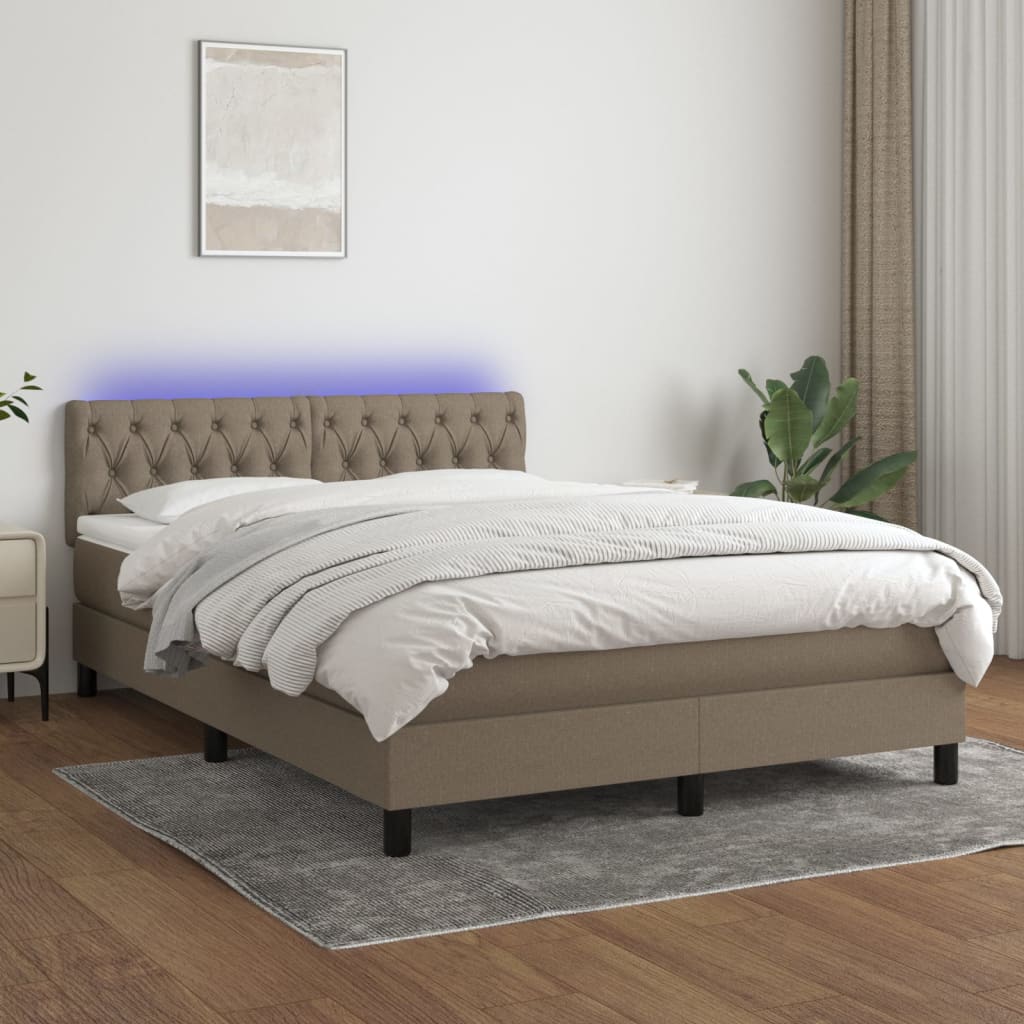 Boxspring met matras en LED stof taupe 140x190 cm is nu te koop bij PeponiXL, paradijselijk wonen!
