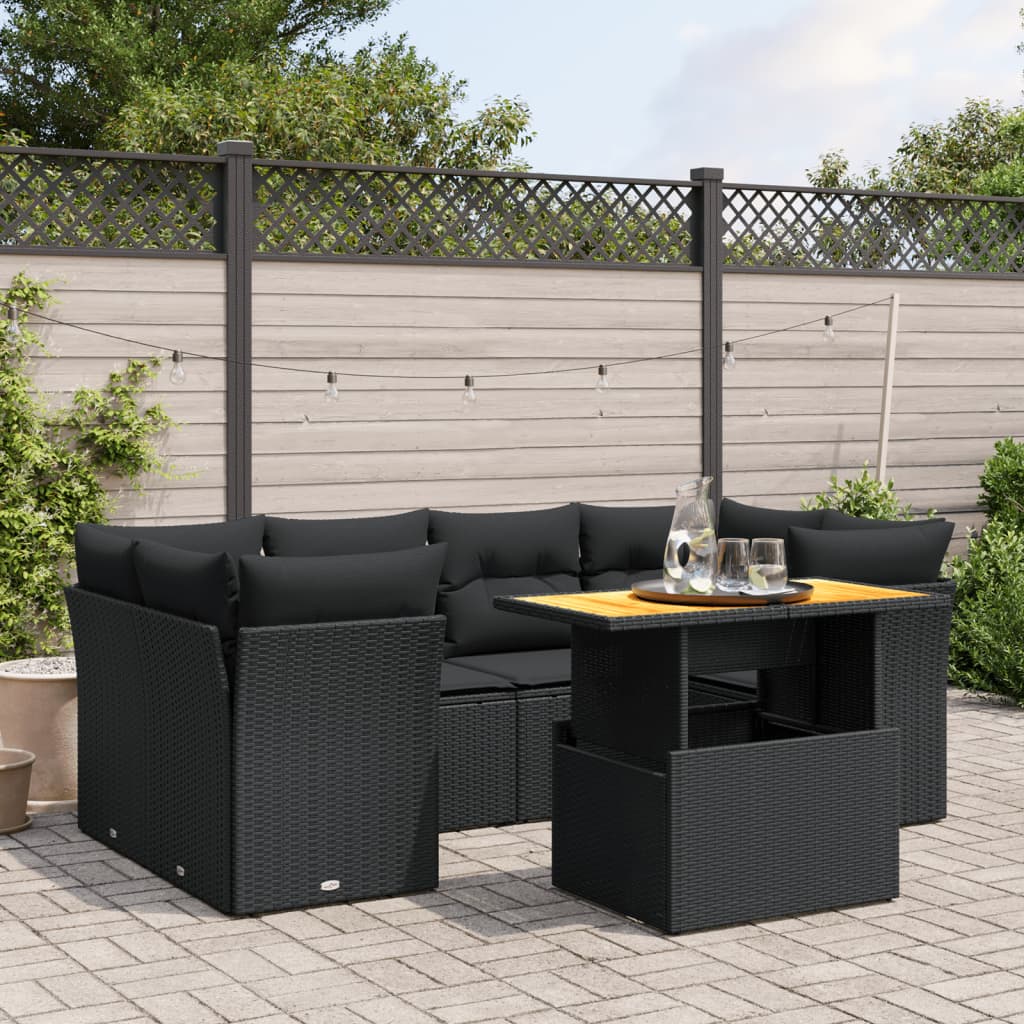 7-delige Loungeset met kussens poly rattan zwart is nu te koop bij PeponiXL, paradijselijk wonen!