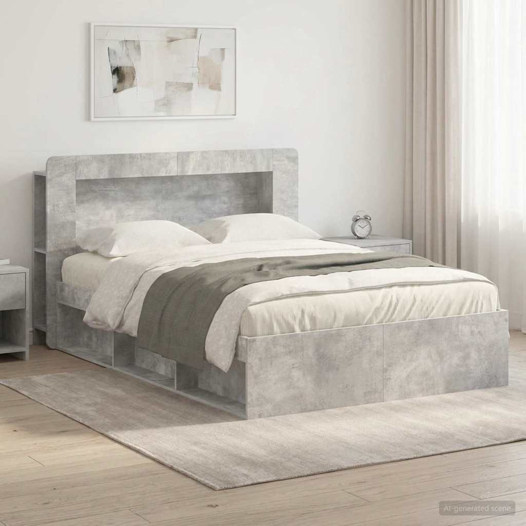 Bedframe met opslag Betongrijs 140 x 200 cm Bewerkt hout is nu te koop bij PeponiXL, paradijselijk wonen!