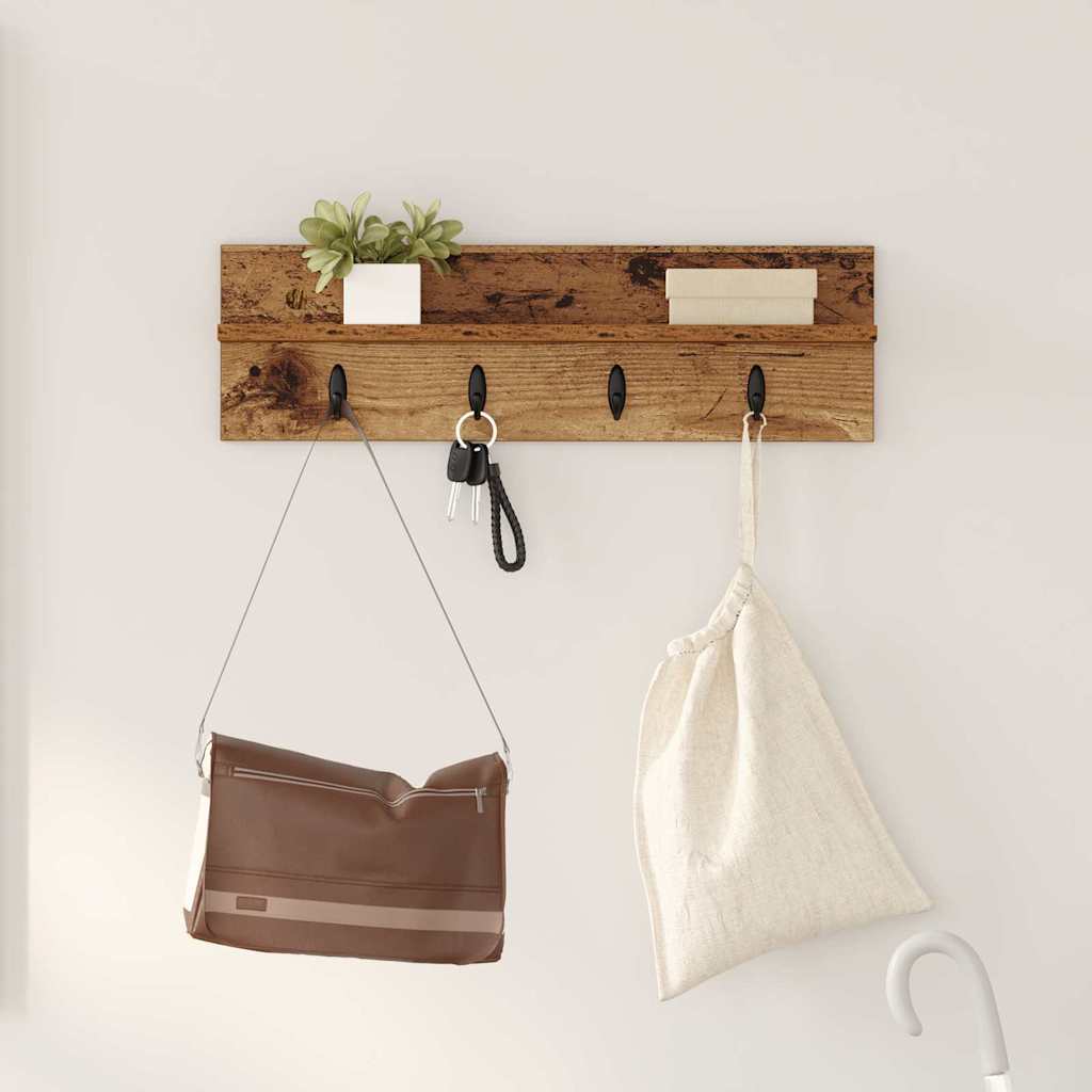 Wandgemonteerde kapstok Oudhout 60 x 10,5 x 18 cm Bewerkt hout is nu te koop bij PeponiXL, paradijselijk wonen!